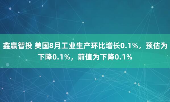 鑫赢智投 美国8月工业生产环比增长0.1%，预估为下降0.1%，前值为下降0.1%